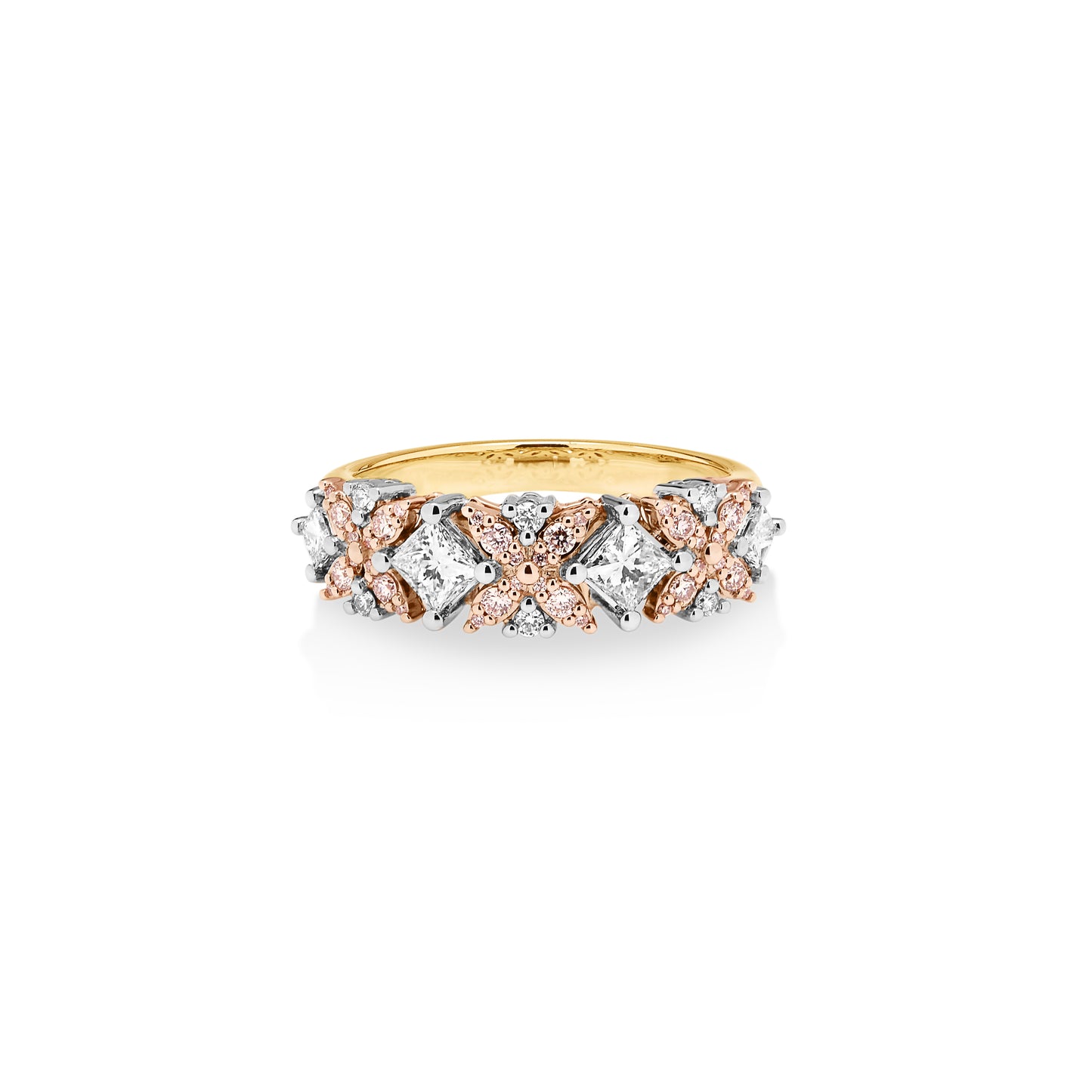 18ct Yellow, White and Rose Gold Pink and White Diamond Ring