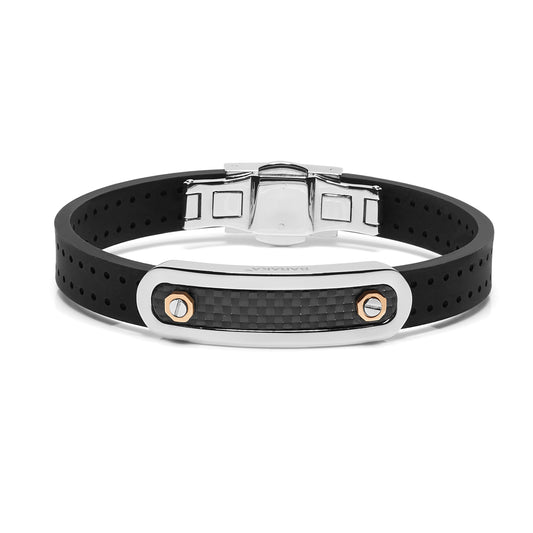 Baraka Gents 18ct Rose Gold, Stainless Steel, Carbon Fibre and Black Rubber Bracelet
