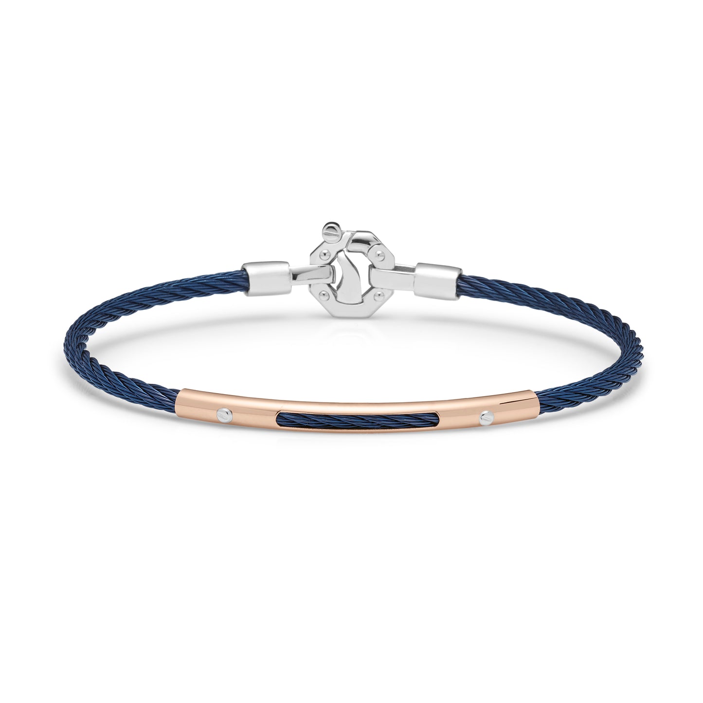Baraka Gents 18ct Rose Gold, Blue PVD Stainless Steel and Diamond Bracelet