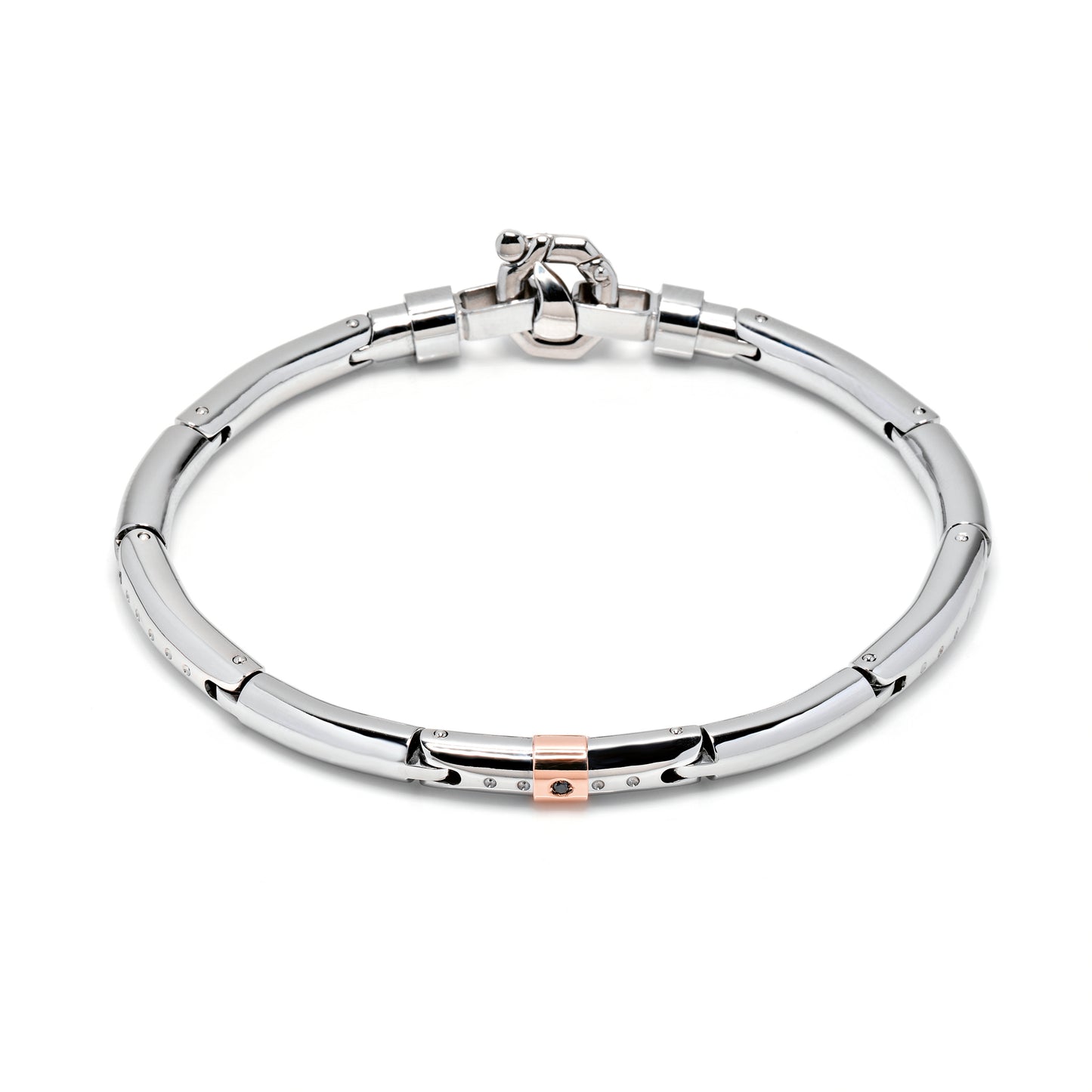 Baraka Gents 18ct Rose Gold and Stainless Steel Bracelet with Black and White Diamonds