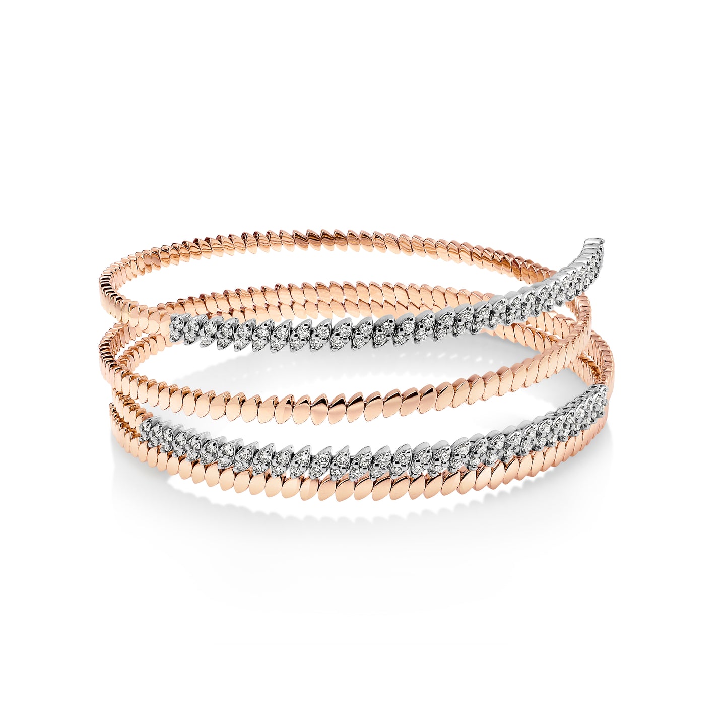18ct Rose and White Gold Diamond Spiral Wrap Bangle