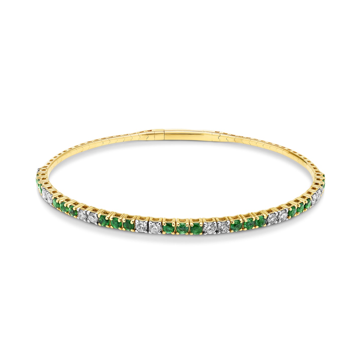 14ct Yellow Gold Emerald and Diamond Bangle