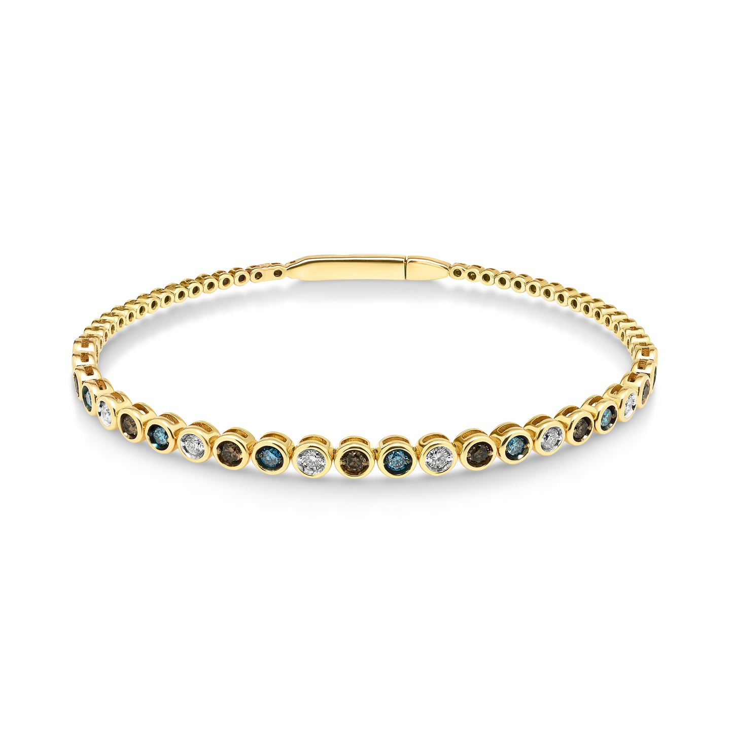 14ct Yellow Gold Blue, Brown and White Diamond Bangle