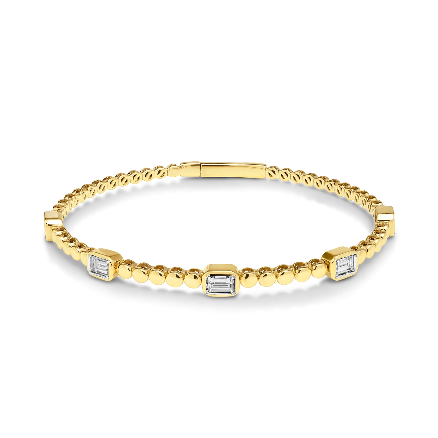 14ct Yellow Gold and Emerald Cut Diamond Bangle