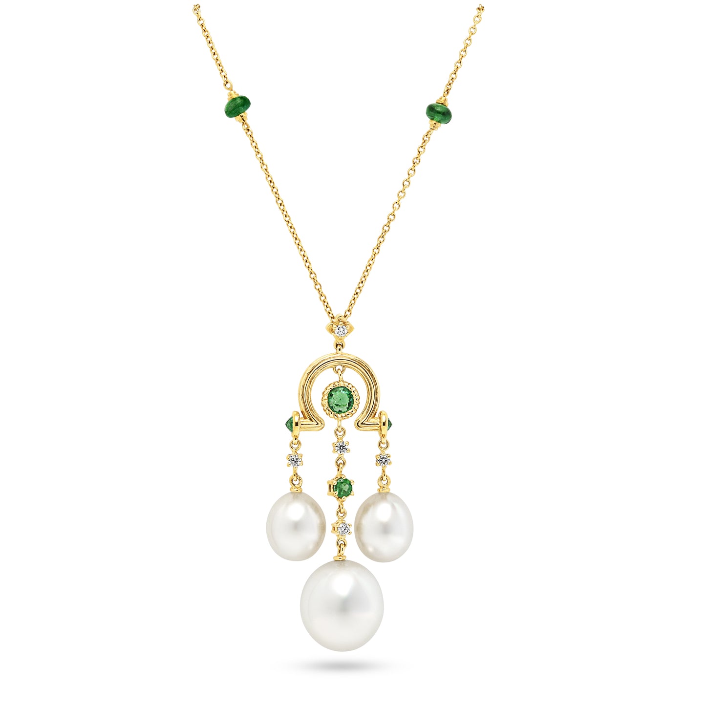 18ct Yellow Gold Emerald, Diamond and Pearl Necklace