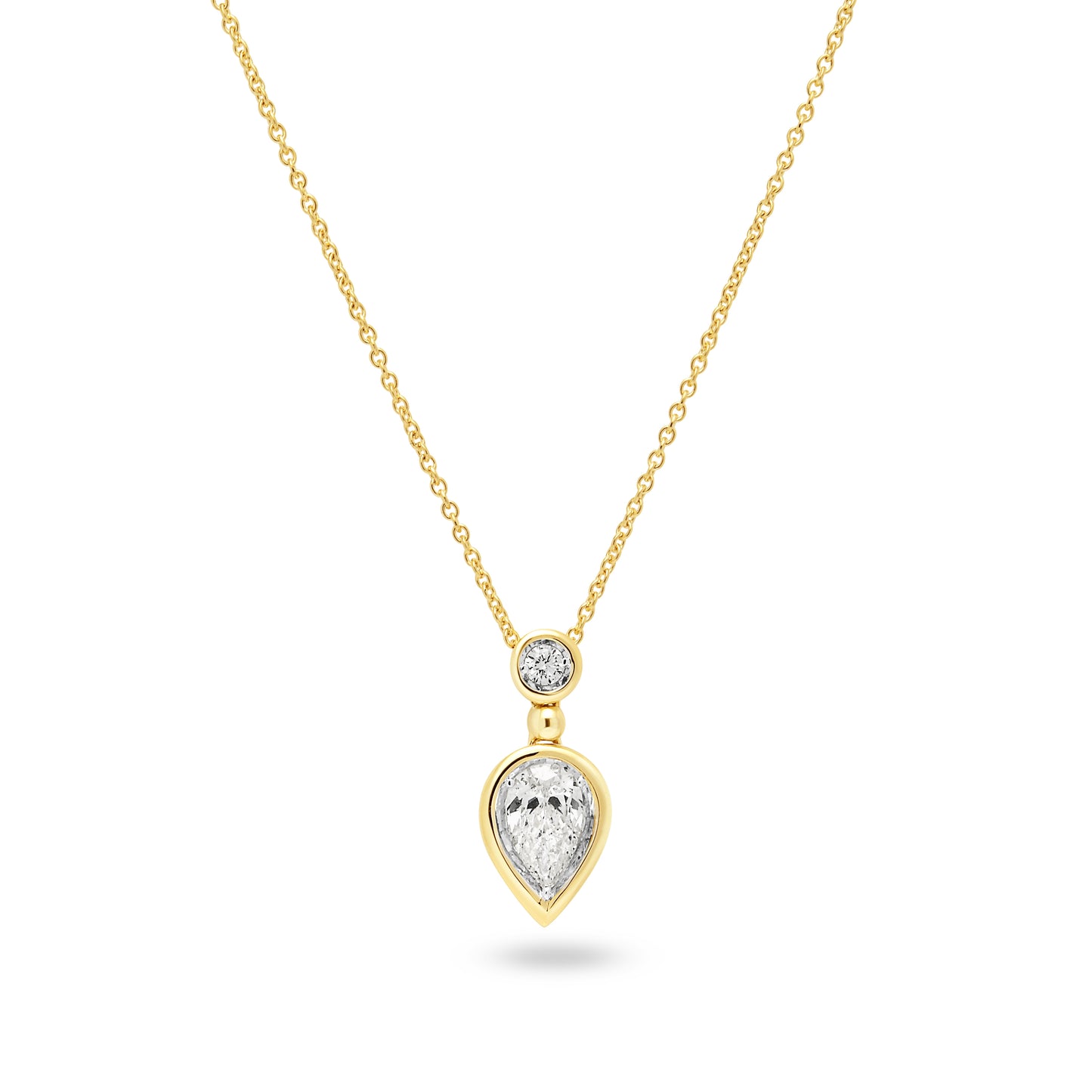 14ct Yellow Gold Necklace with Round and Pear Shape Diamond Pendant