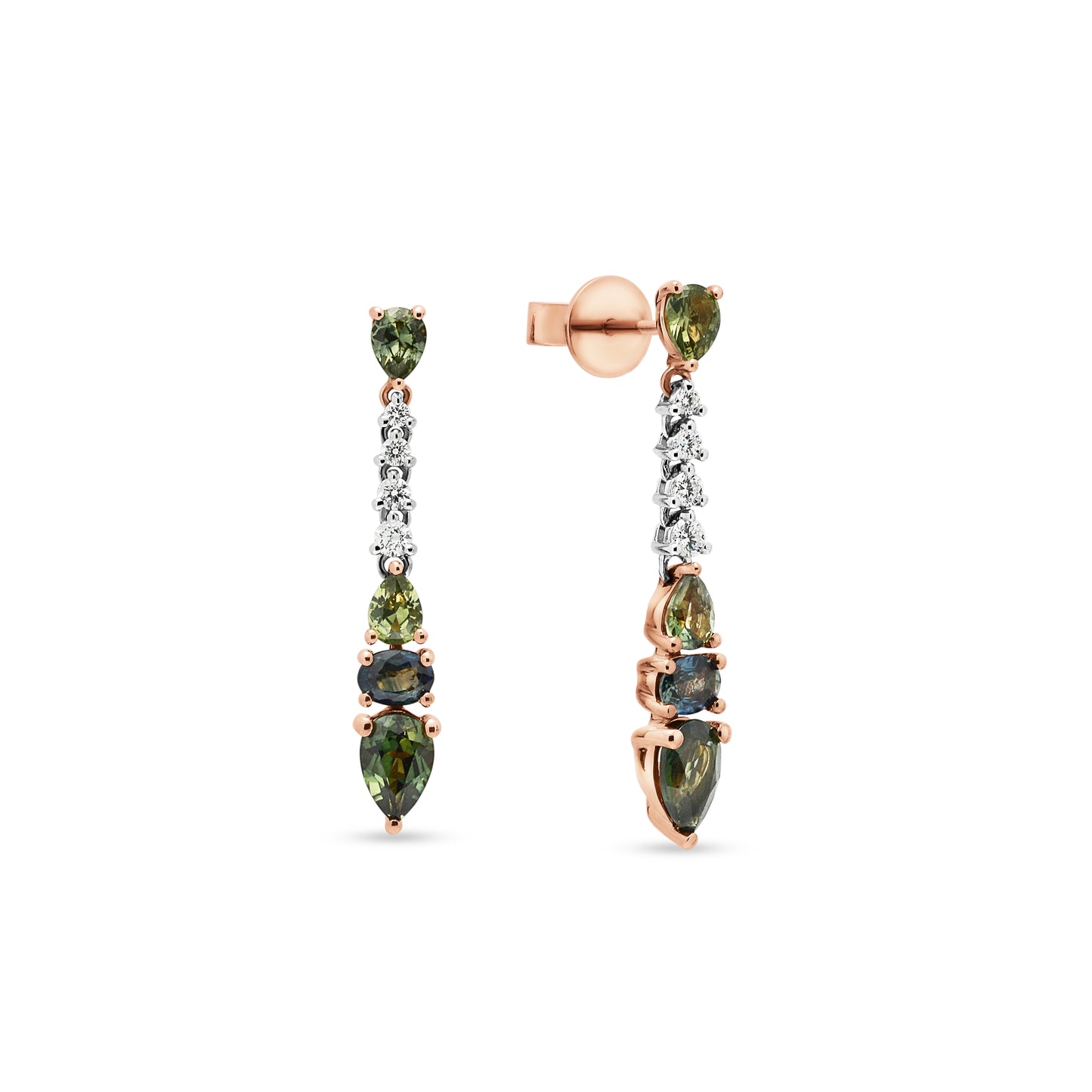 18ct Rose Gold Australian Sapphire and Diamond Drop Studs