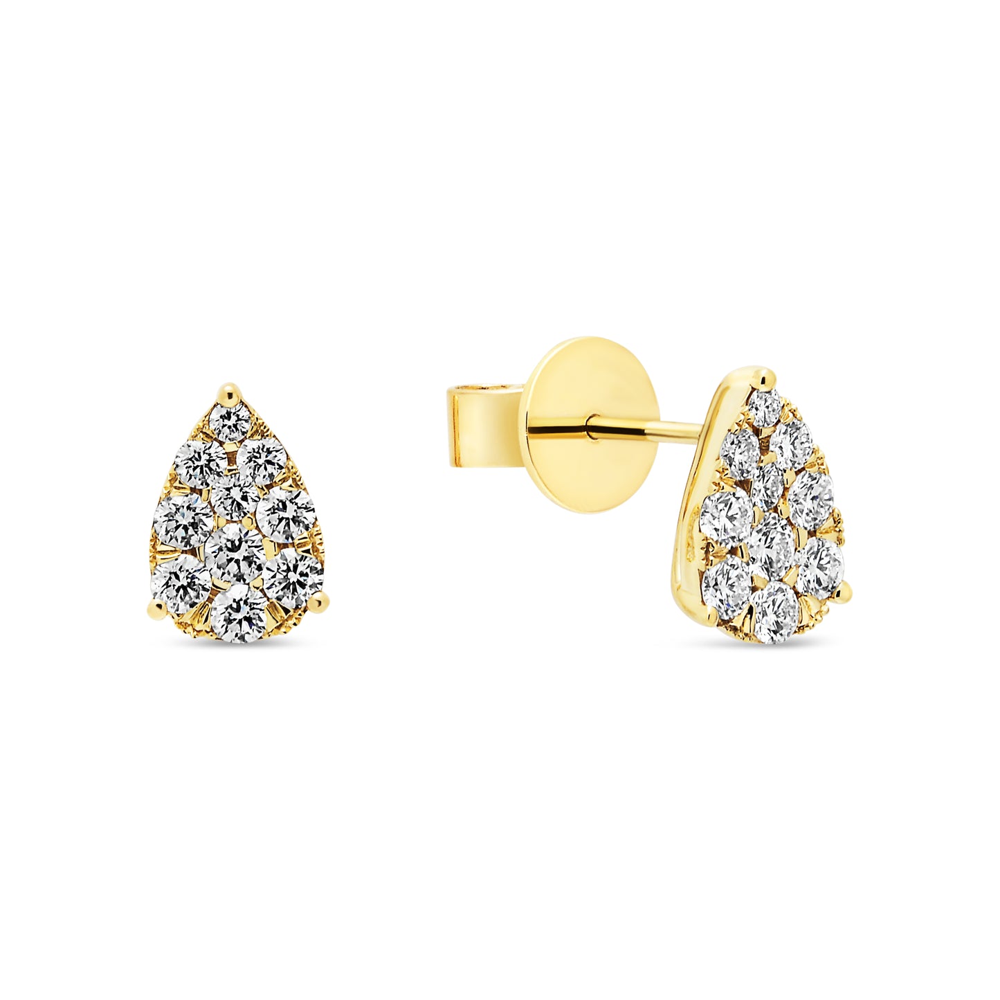 18ct Yellow Gold Pear Diamond Pave Studs