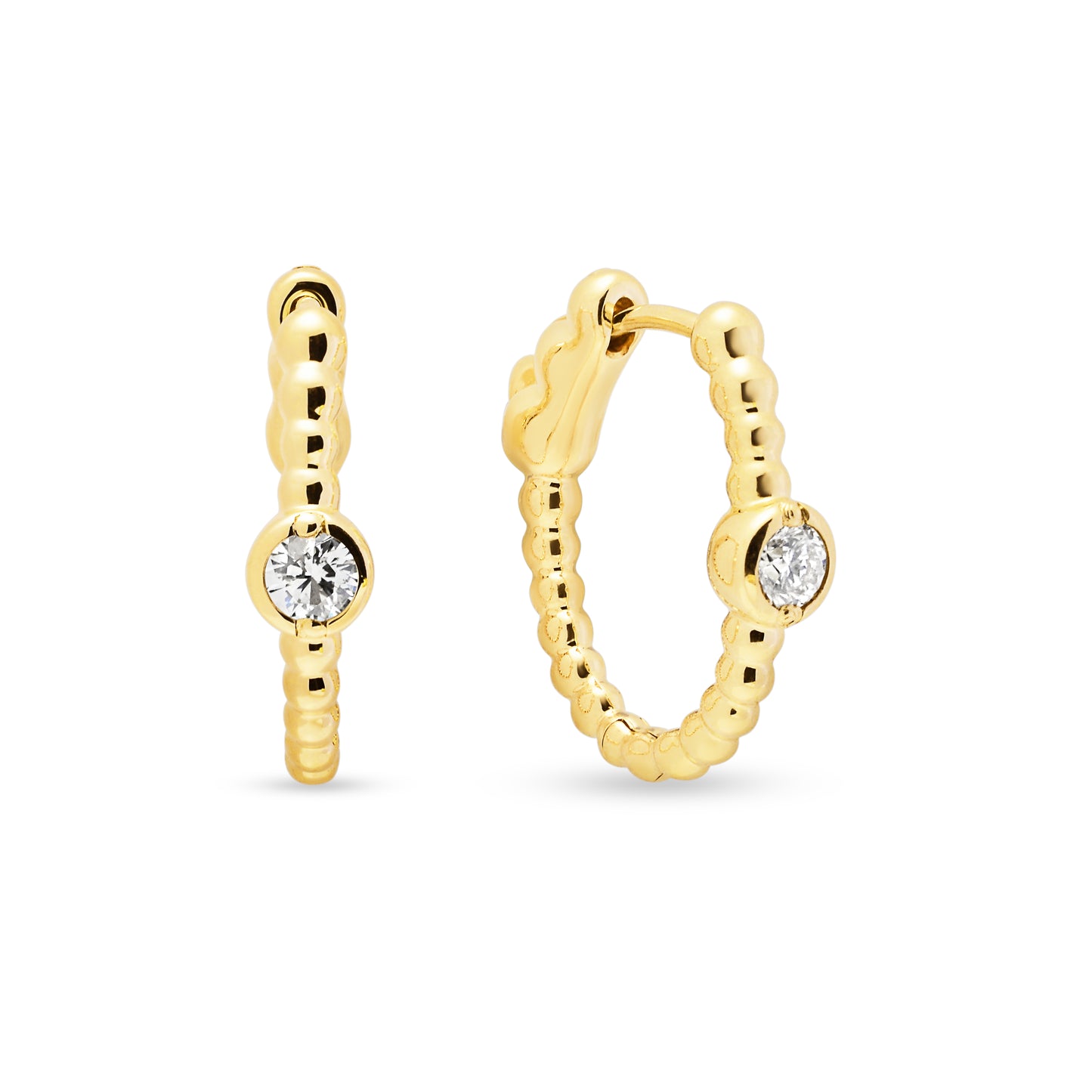 14ct Yellow Gold Granule and Diamond Hoop Earrings