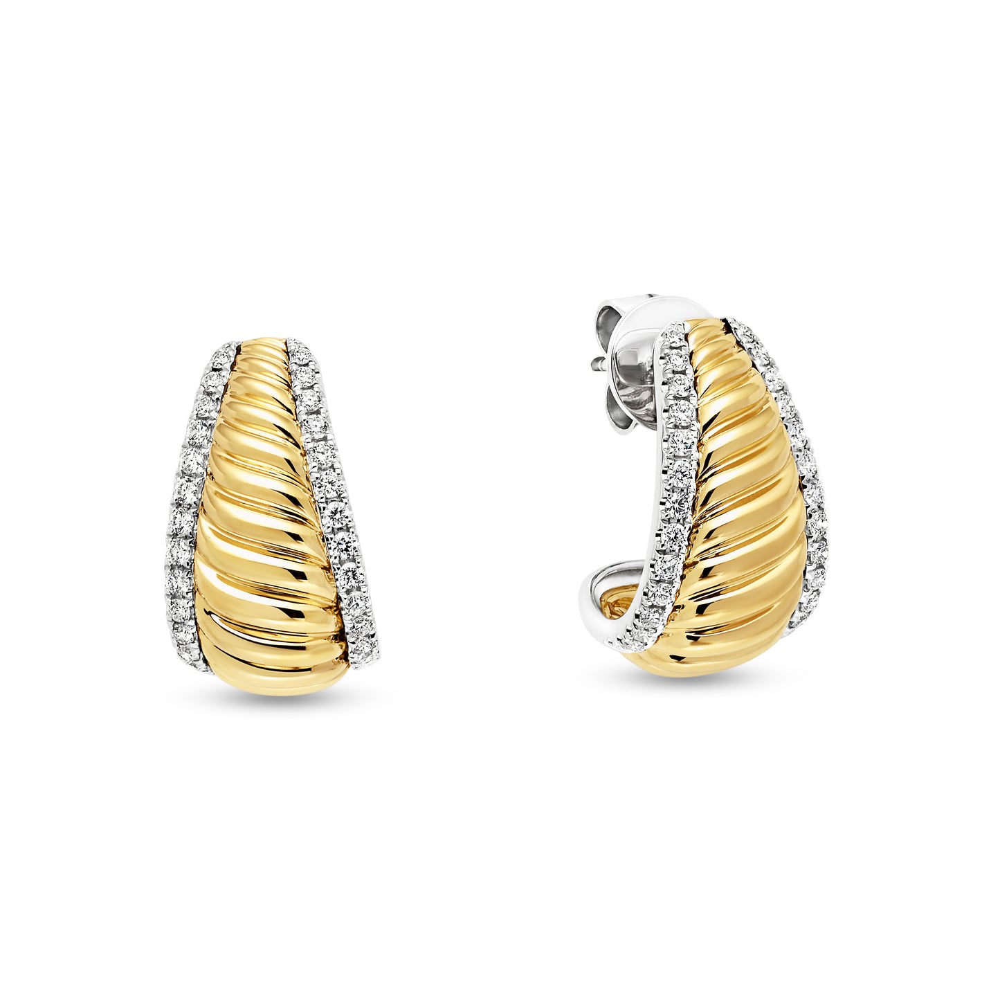 18ct Yellow and White Gold Diamond Textured Earrings