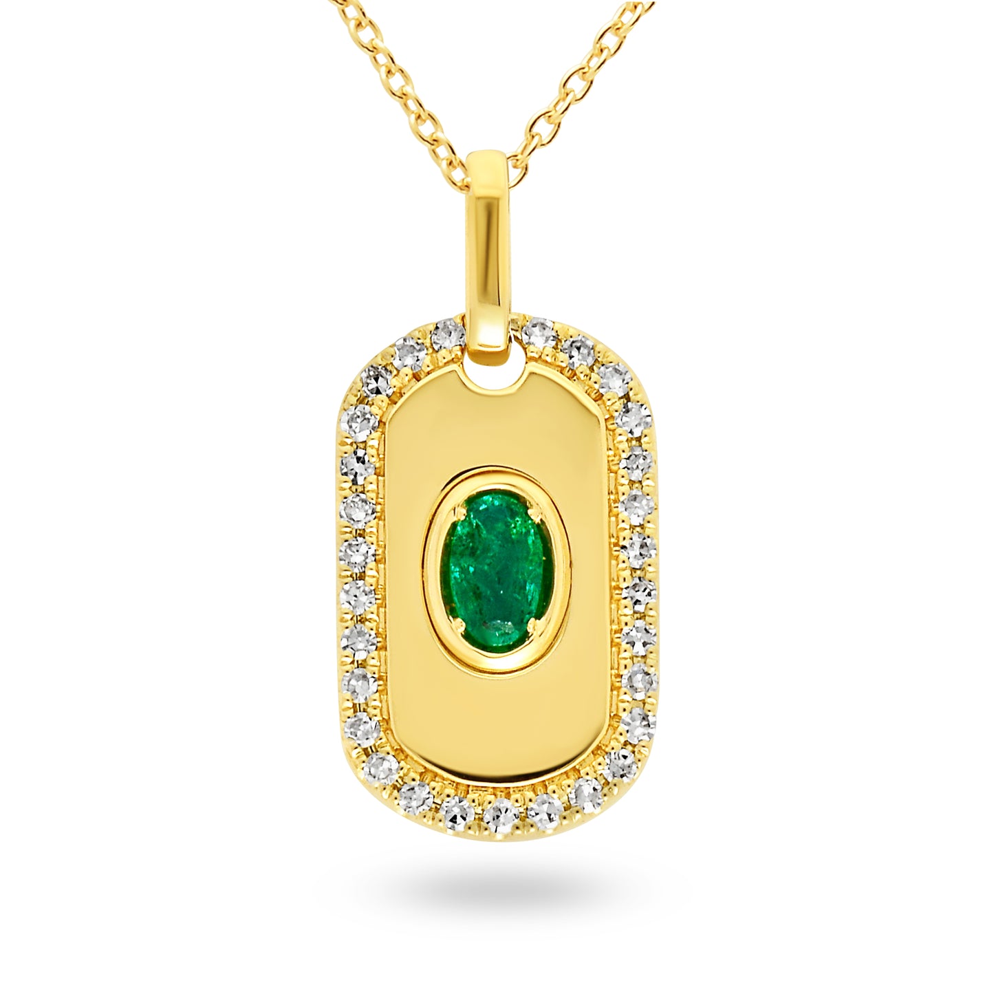 14ct Yellow Gold Oval Shaped Emerald and Diamond Pendant