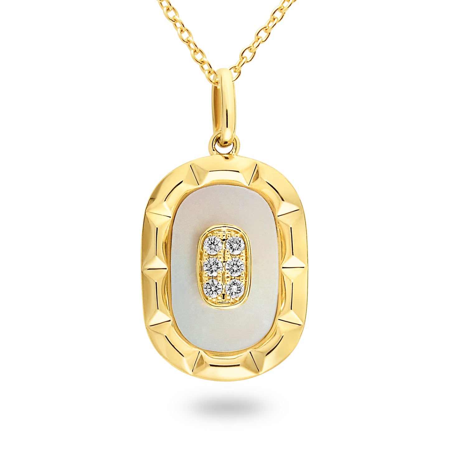 14ct Yellow Gold Oval Shaped Mother of Pearl and Diamond Pendant