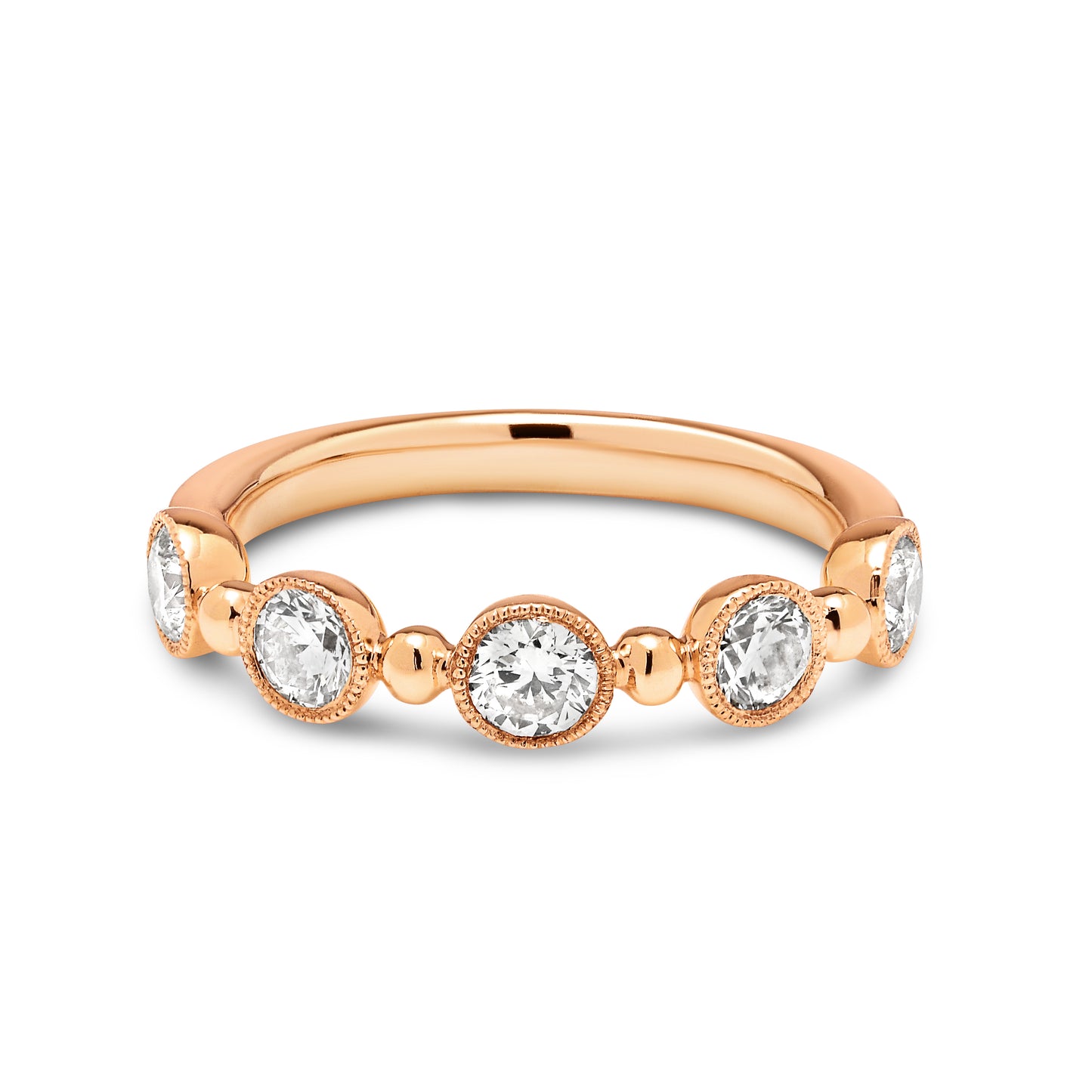 18ct Rose Gold Millegrain Bezel Diamond Band
