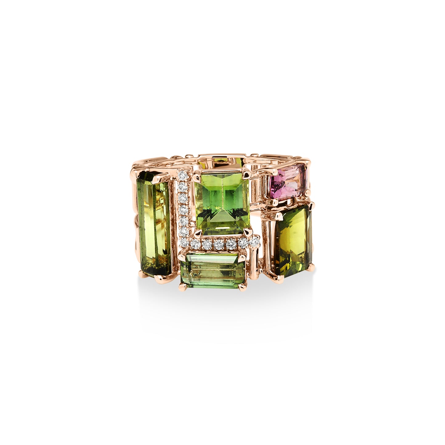 18ct Rose Gold Mixed Tourmaline and Diamond Ring