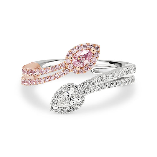 Platinum and 18ct Rose Gold Pink and White Diamond Toi Et Moi Ring