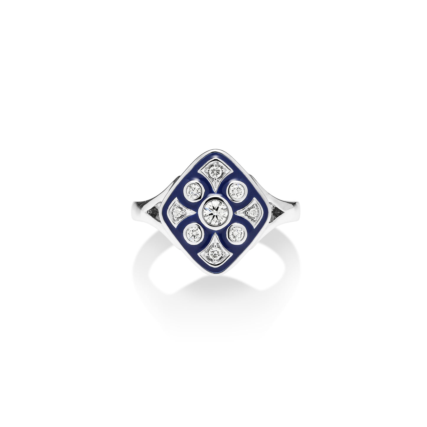 9ct White Gold Diamond and Navy Enamel Signet Ring