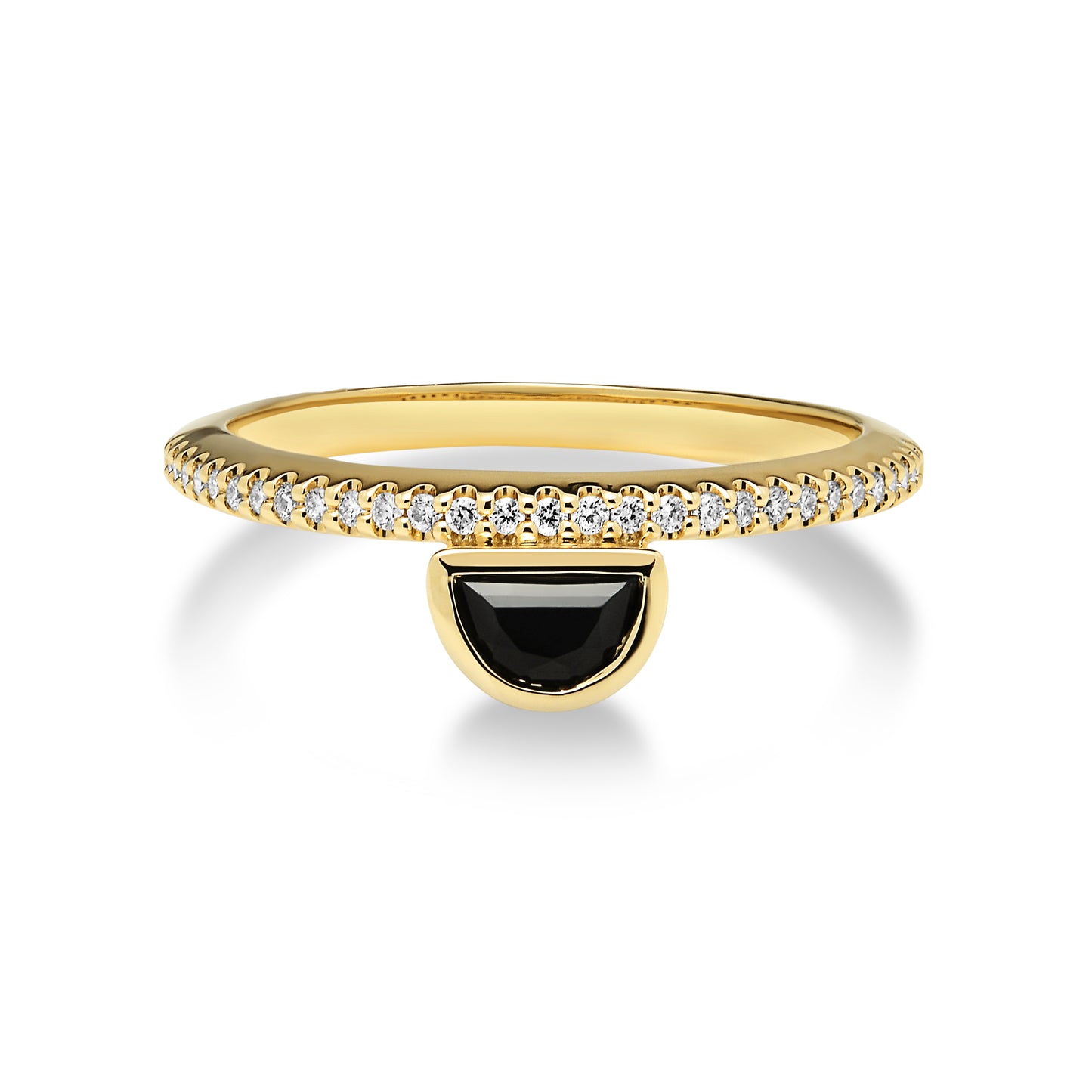9ct Yellow Gold Onyx Moon and Diamond Ring