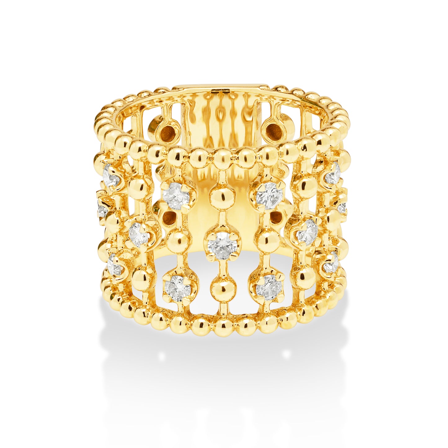 18ct Yellow Gold and Diamond Granule Open Style Ring