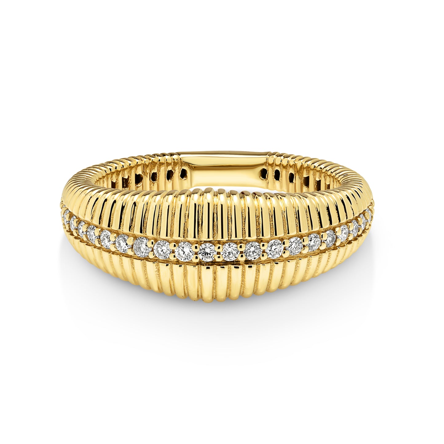 18ct Yellow Gold and Diamond Ribbed Dress Ring