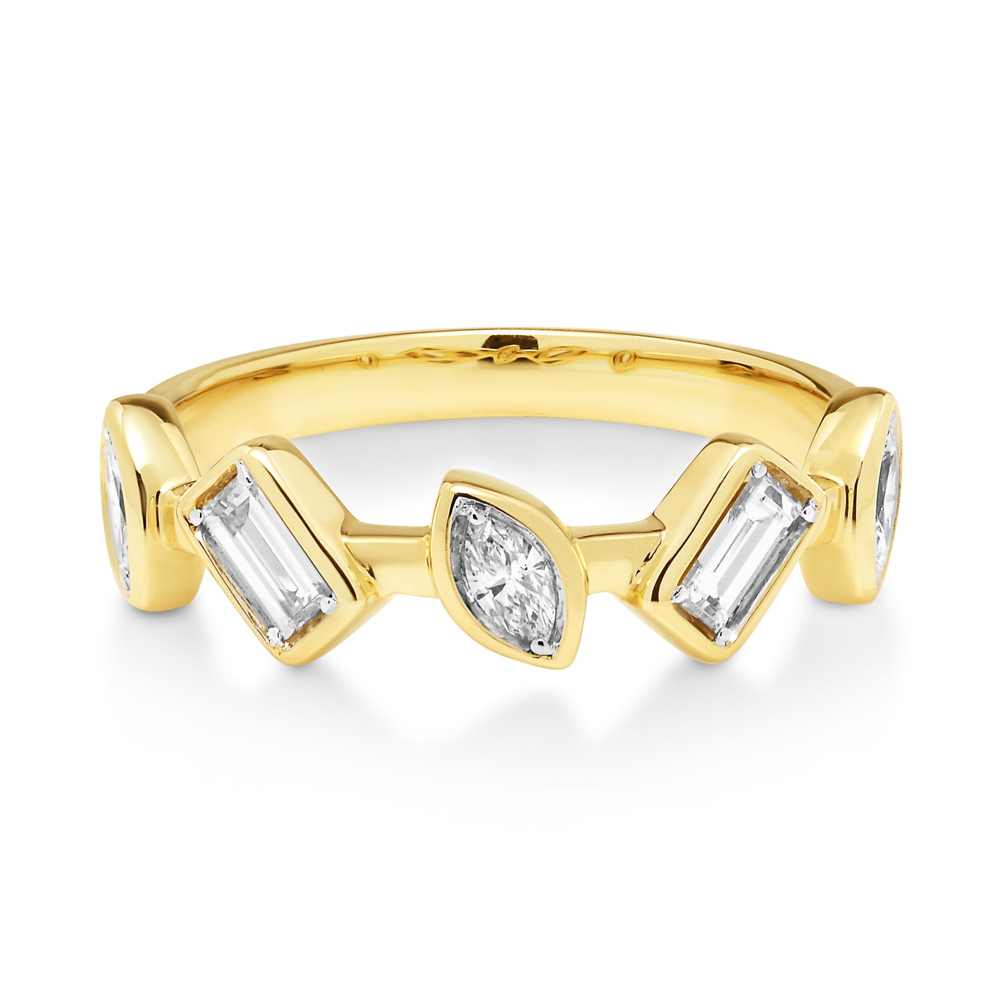 14ct Yellow Gold Scattered Marquise and Baguette Cut Diamond Ring