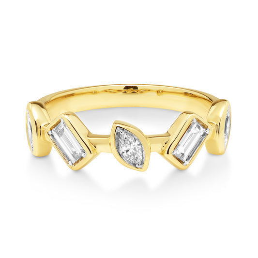 14ct Yellow Gold Scattered Marquise and Baguette Cut Diamond Ring
