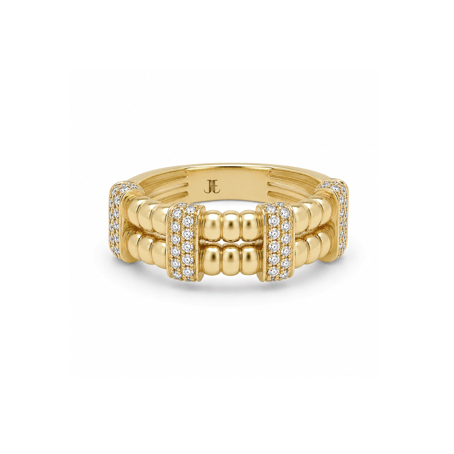 18ct Yellow Gold Double Band Diamond Granule Ring