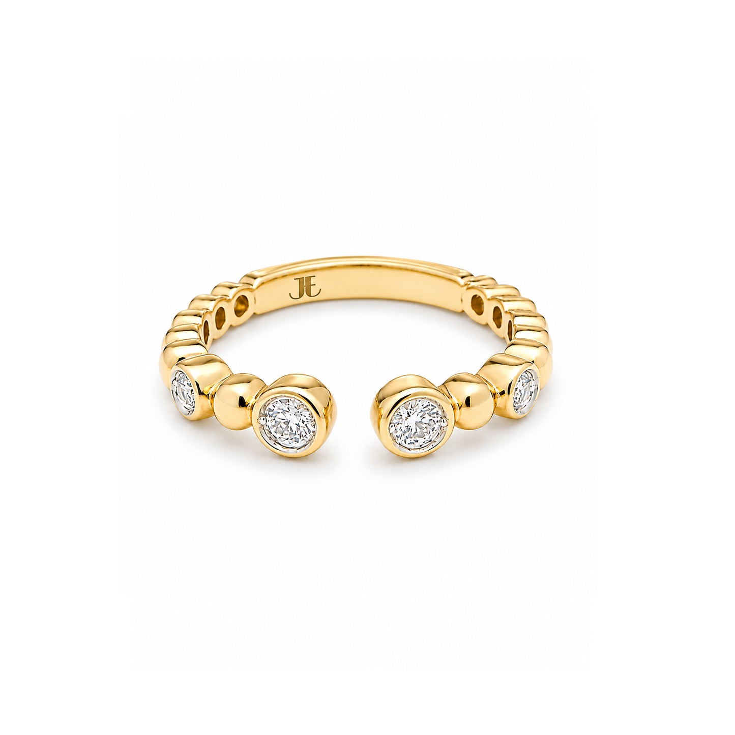 14ct Yellow Gold Split Round Diamond Granule Ring