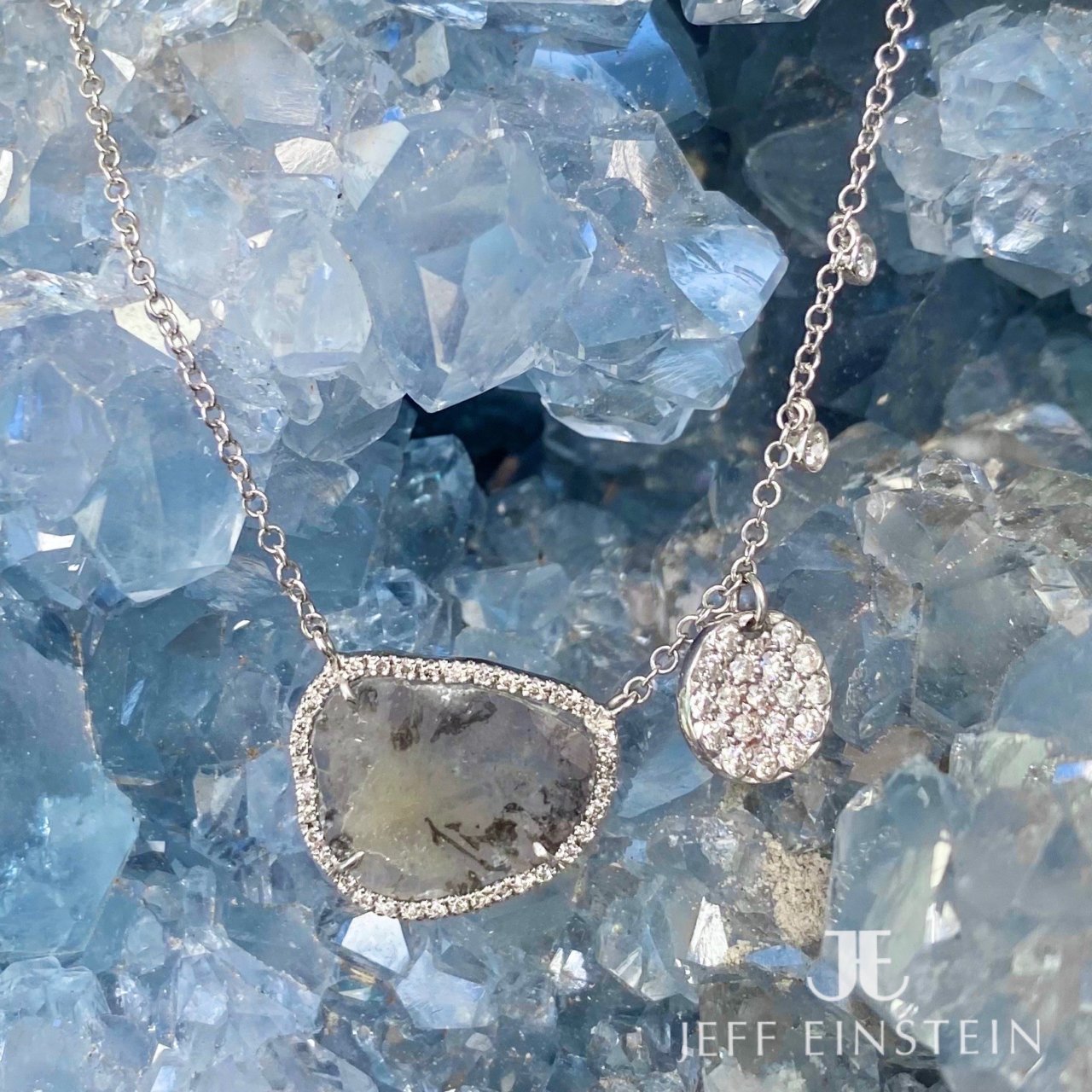 14ct White Gold Diamond Slice Necklace