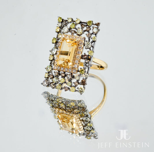 18ct Yellow Gold Citrine and Coloured Diamond Ring