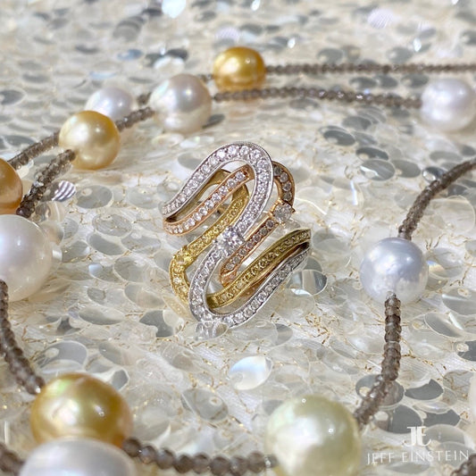 18ct Tricolour Diamond Wave Dress Ring