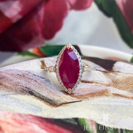 18ct White and Yellow Yellow Gold Marquise Ruby Ring