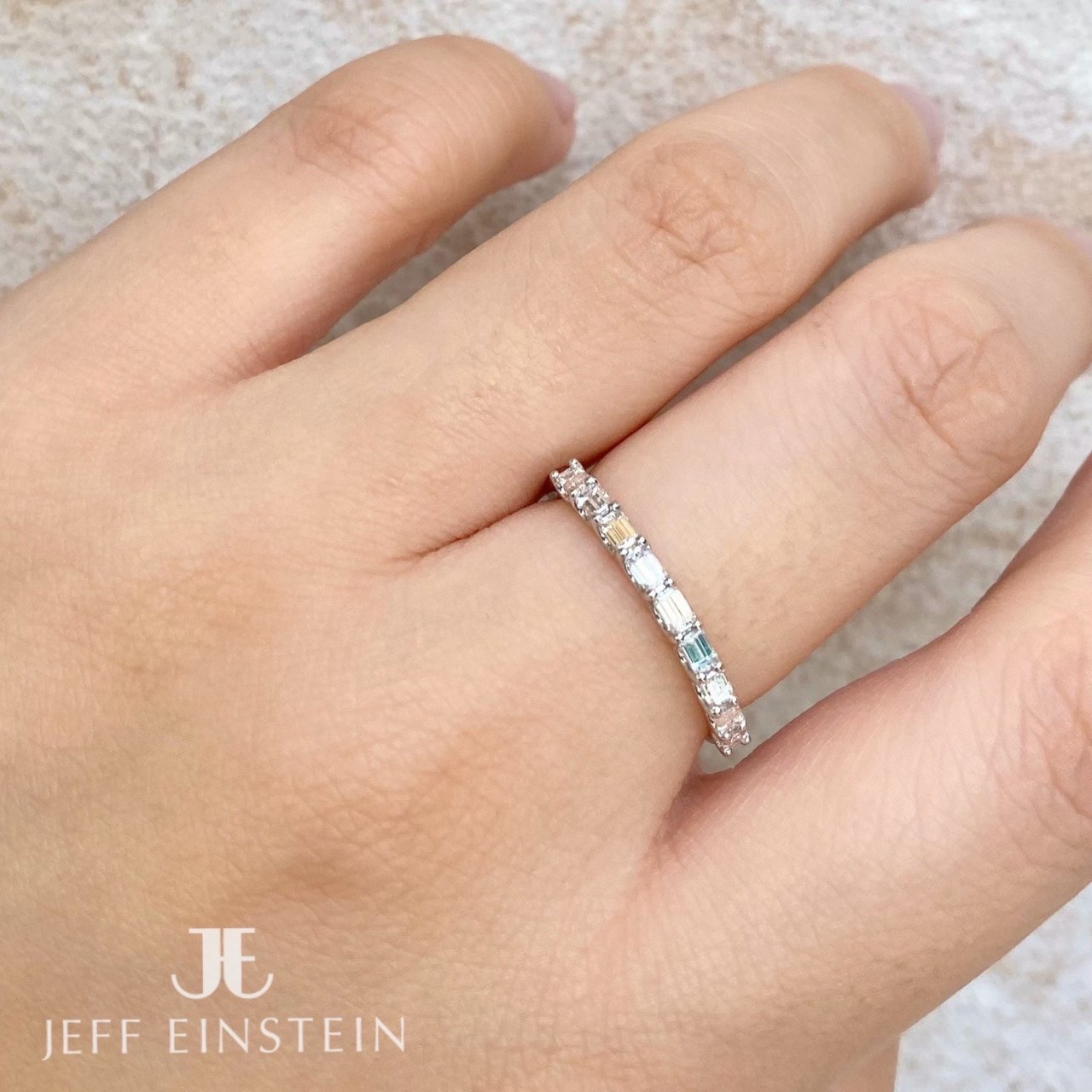 18ct White Gold Fine Emerald Cut Diamond Stacking Ring