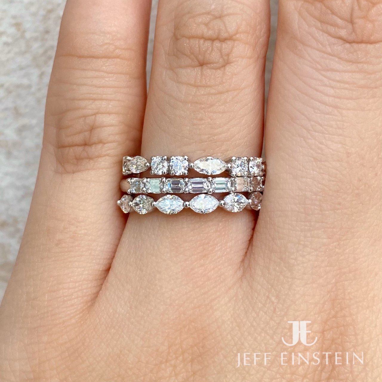 18ct White Gold Fine Emerald Cut Diamond Stacking Ring