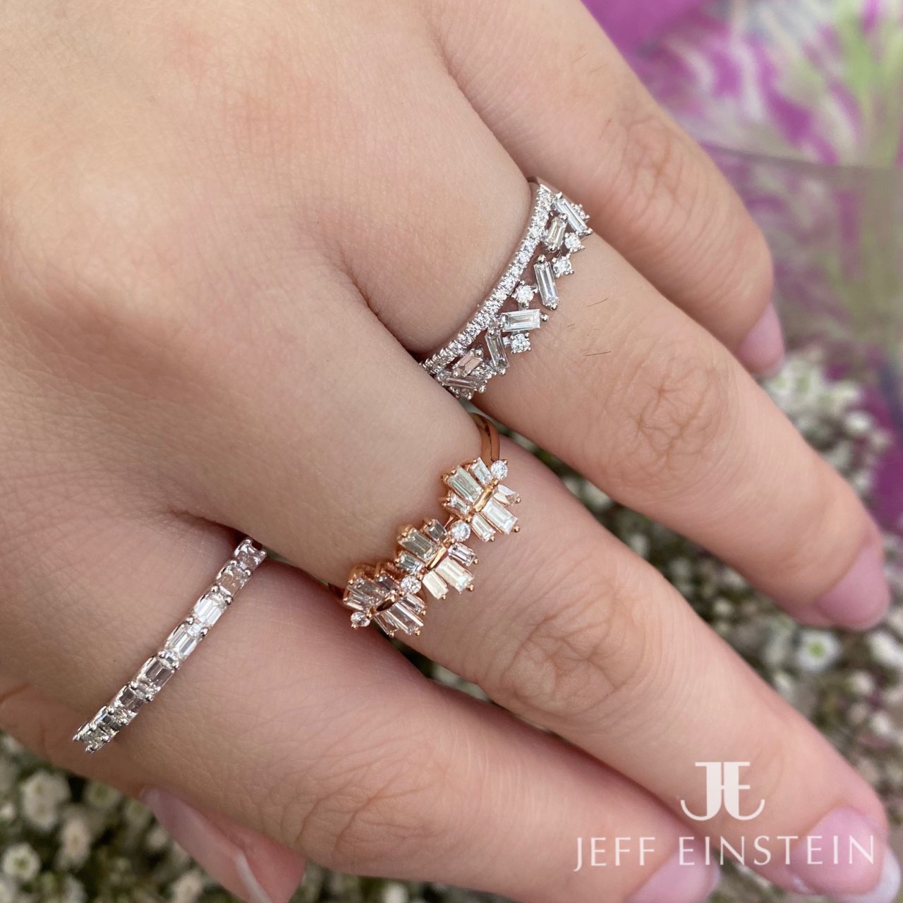 18ct White Gold Fine Emerald Cut Diamond Stacking Ring