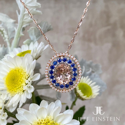 18ct Rose and White Gold Morganite and Sapphire Necklace