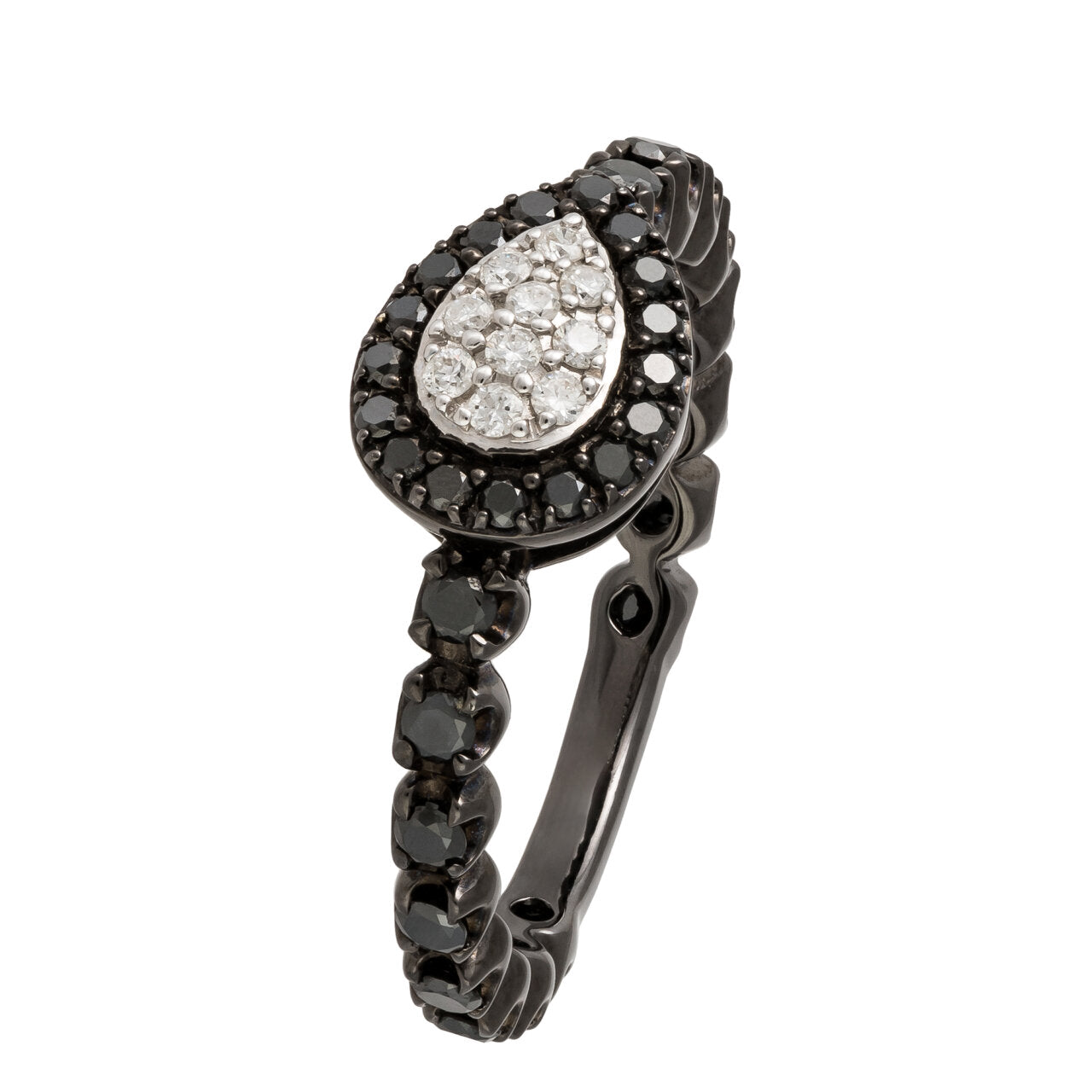 18ct White Gold Black and White Diamond Pear Ring