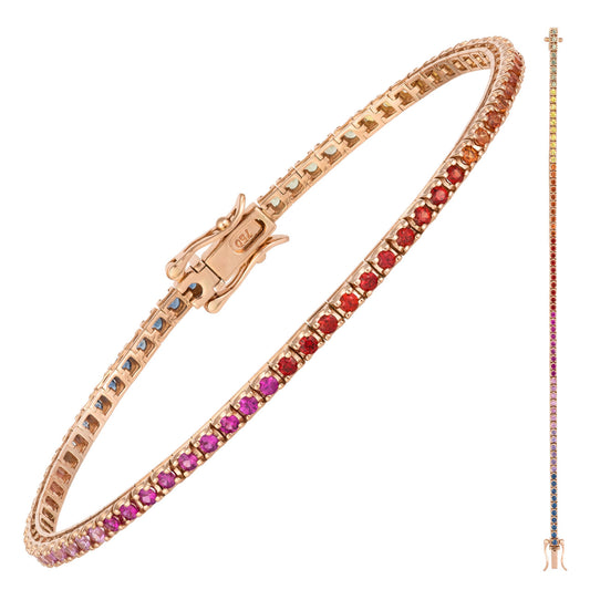 18ct Rose Gold Rainbow Sapphire Petite Tennis Bracelet