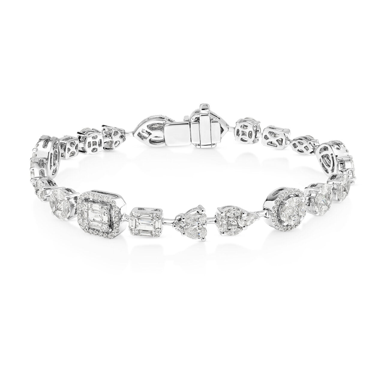 18ct White Gold Bracelet With Assortment of Cut Diamonds