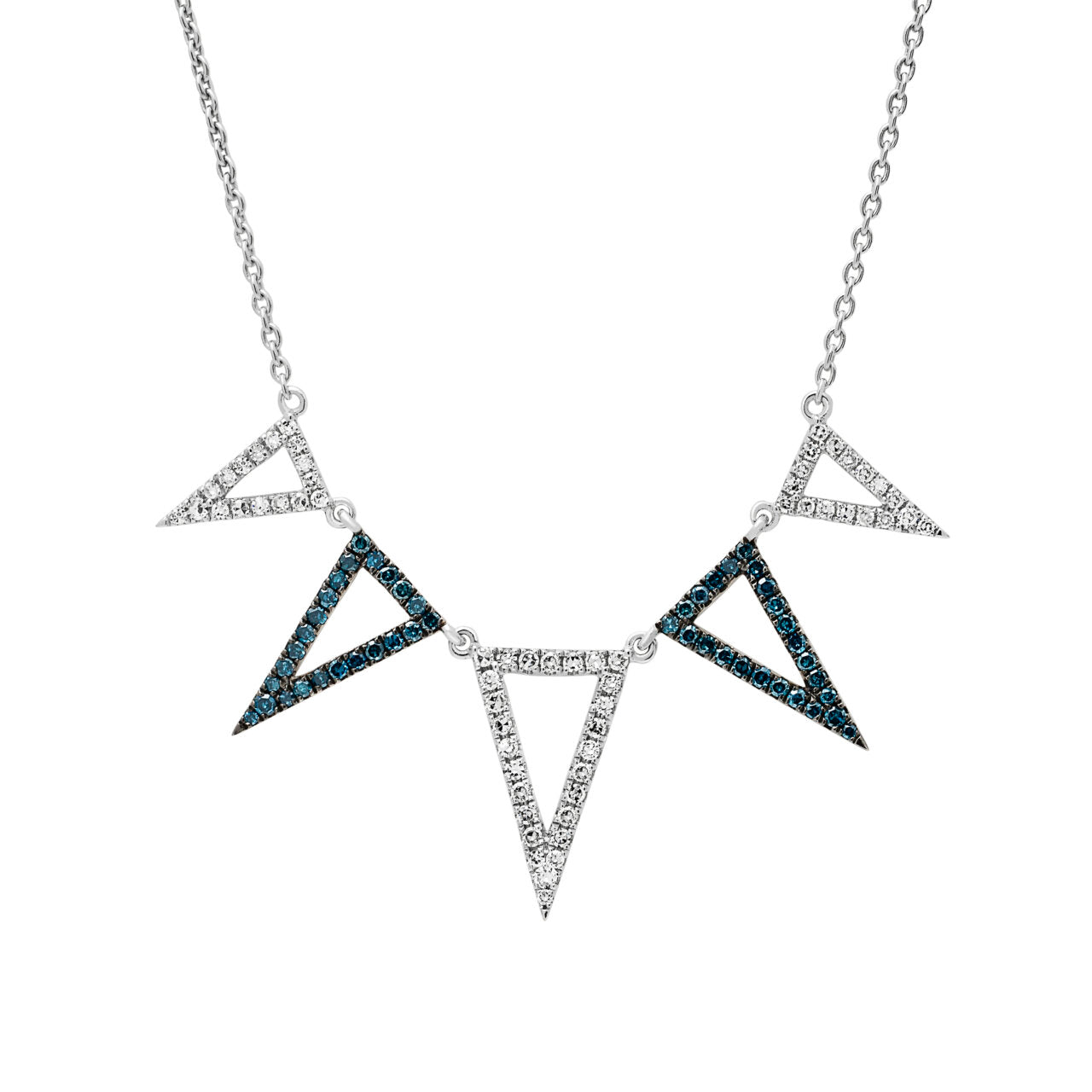 9ct White Gold White and Blue Diamond Necklace