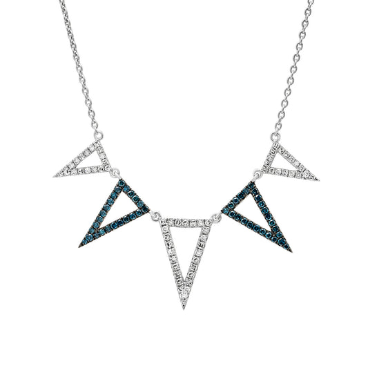 9ct White Gold White and Blue Diamond Necklace