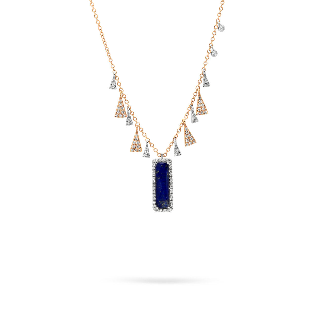 14ct Rose Gold Lapis Lazuli Slice and Diamond Necklace
