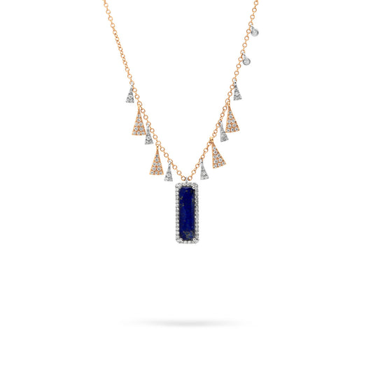 14ct Rose Gold Lapis Lazuli Slice and Diamond Necklace