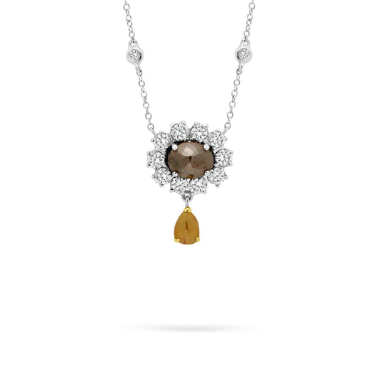18ct White Gold Coloured Diamond Necklace