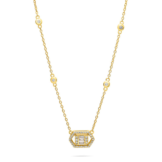 18ct Yellow Gold Baguette and Round Diamond Necklace