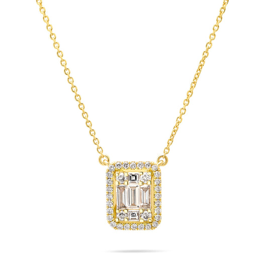 18ct Yellow Gold Baguette Halo Diamond Pendant