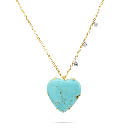 14ct Yellow Gold Turquoise and Diamond Heart Necklace