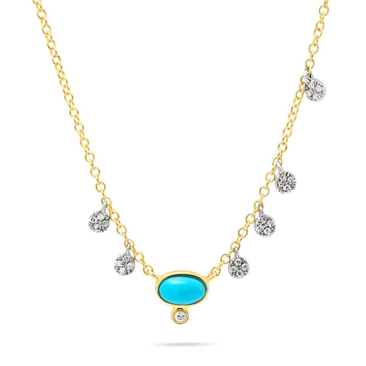 14ct Yellow Gold Petite Turquoise and Diamond Necklace