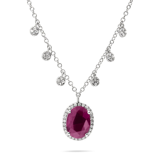 14ct White Gold Petite Ruby and Diamond Necklace