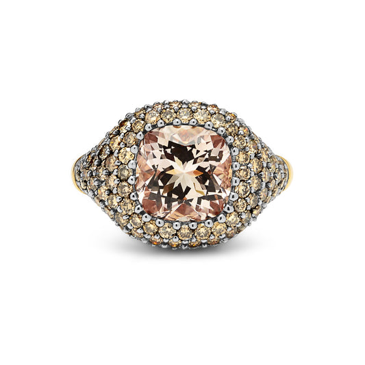 18ct Rose Gold Morganite and Cognac Diamond Ring