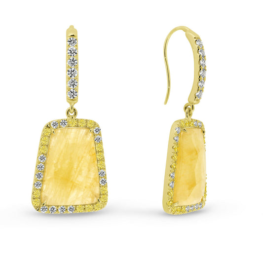Yellow Sapphire Slice with Yellow and White Diamond Drop Earrings